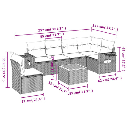 Set Divano da Giardino 7 pz con Cuscini Beige Misto Polyrattan