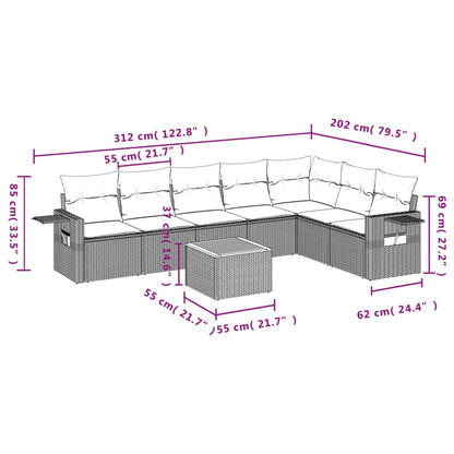 Set Divano da Giardino 8 pz con Cuscini Beige Misto Polyrattan