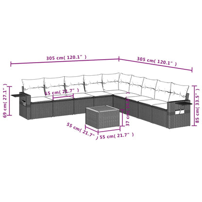 Set Divano da Giardino 10 pz con Cuscini Beige Misto Polyrattan