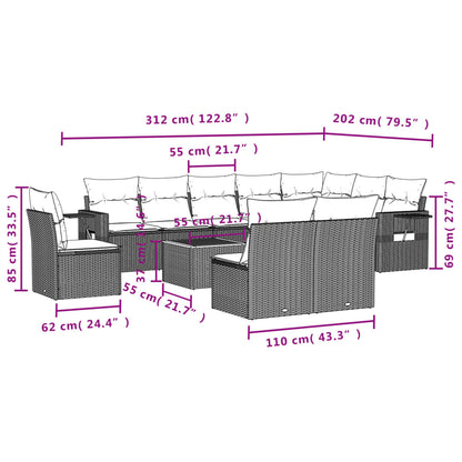 Set Divano da Giardino 11 pz con Cuscini Beige Misto Polyrattan