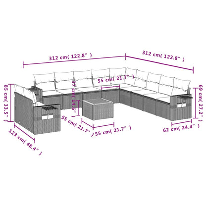 Set Divano da Giardino 12 pz con Cuscini Beige Misto Polyrattan