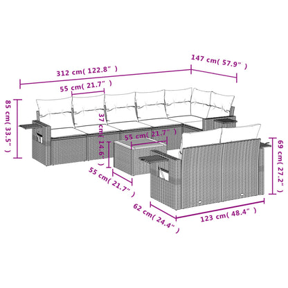 Set Divano da Giardino 9 pz con Cuscini Beige Misto Polyrattan