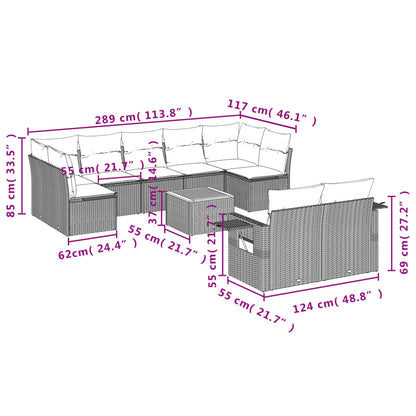 Set Divano da Giardino 10 pz con Cuscini Beige Misto Polyrattan