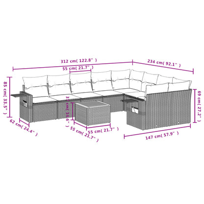 Set Divano da Giardino 10 pz con Cuscini Beige Misto Polyrattan