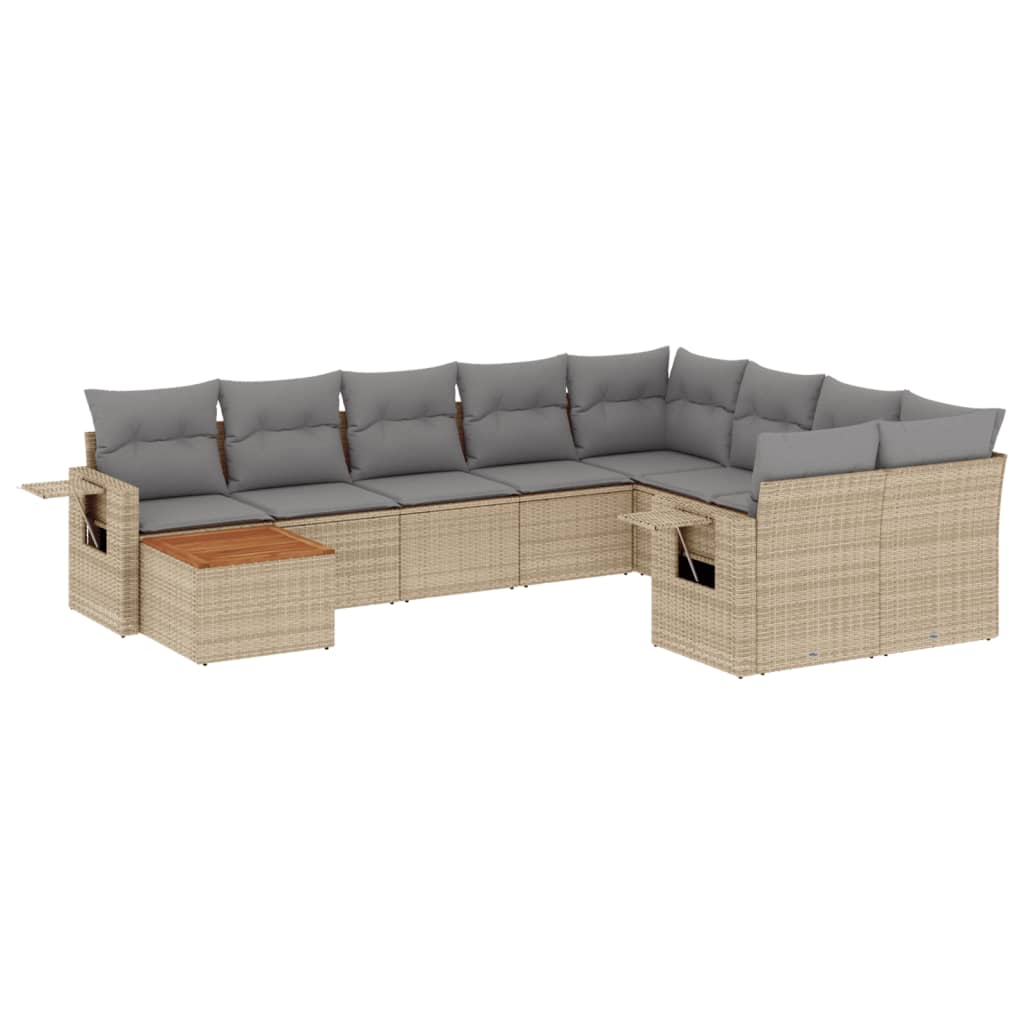 Set Divano da Giardino 10 pz con Cuscini Beige Misto Polyrattan