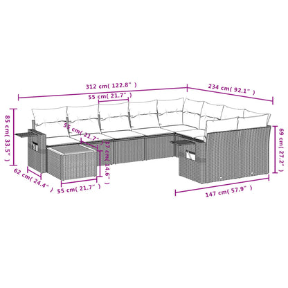 Set Divano da Giardino 10 pz con Cuscini Beige Misto Polyrattan