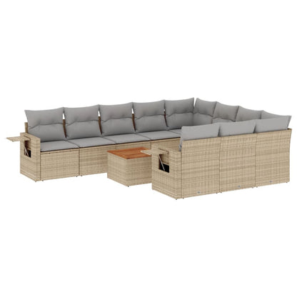 Set Divano da Giardino 11 pz con Cuscini Beige Misto Polyrattan