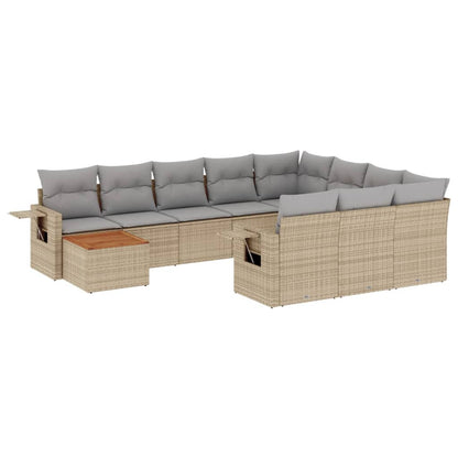 Set Divano da Giardino 11 pz con Cuscini Beige Misto Polyrattan