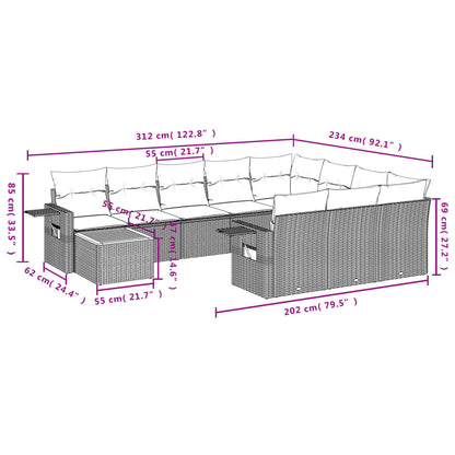 Set Divano da Giardino 11 pz con Cuscini Beige Misto Polyrattan