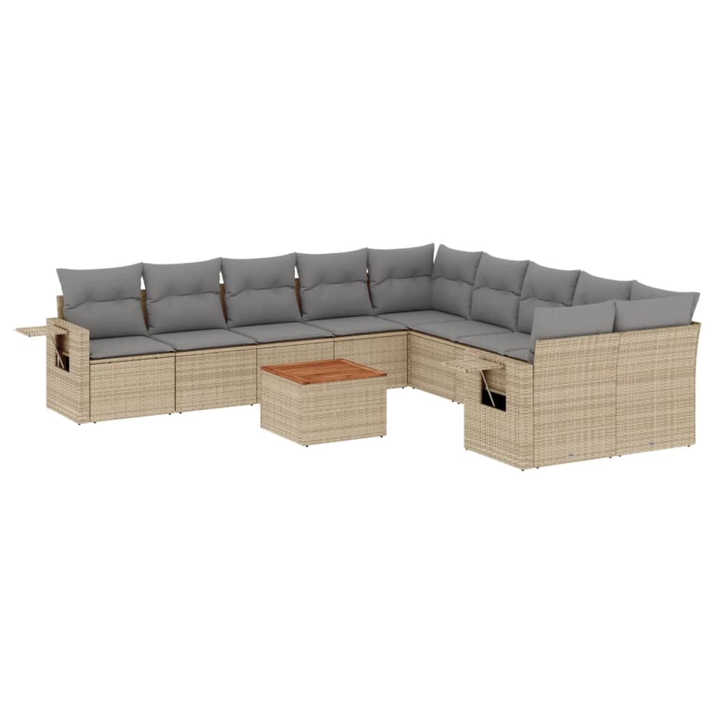 Set Divano da Giardino 11 pz con Cuscini Beige Misto Polyrattan