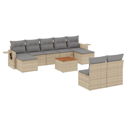 Set Divano da Giardino 10 pz con Cuscini Beige Misto Polyrattan