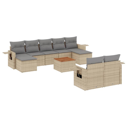 Set Divano da Giardino 10 pz con Cuscini Beige Misto Polyrattan