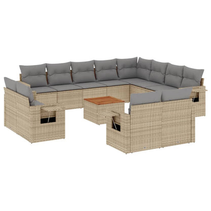 Set Divano da Giardino 13 pz con Cuscini Beige Misto Polyrattan