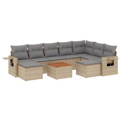 Set Divano da Giardino 10 pz con Cuscini Beige Misto Polyrattan