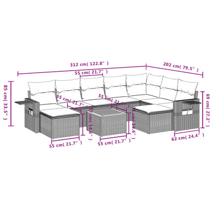 Set Divano da Giardino 10 pz con Cuscini Beige Misto Polyrattan