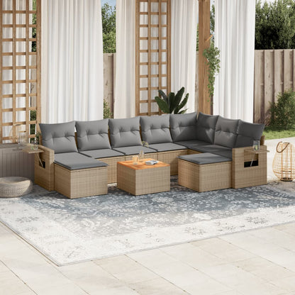 Set Divano da Giardino 10 pz con Cuscini Beige Misto Polyrattan