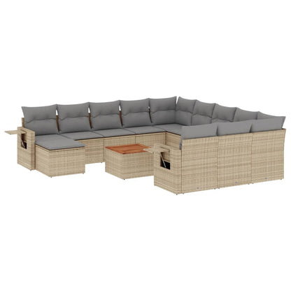 Set Divano da Giardino 13 pz con Cuscini Beige Misto Polyrattan