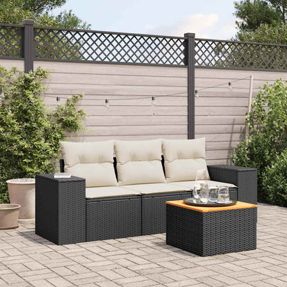 Set Divani da Giardino 4 pz con Cuscini Nero in Polyrattan