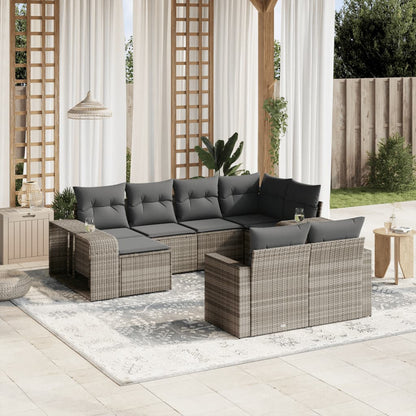 Set Divano Giardino 10 pz con Cuscini Grigio Chiaro Polyrattan