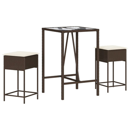 Set Bar da Giardino 3 pz con Cuscini in Polyrattan Marrone