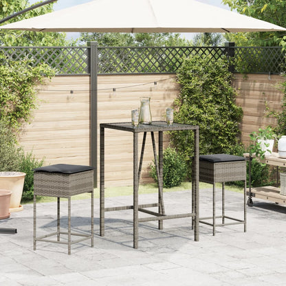 Set Bar da Giardino 3pz con Cuscini Grigio in Polyrattan
