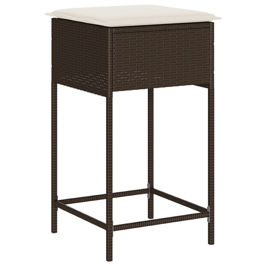 Set Bar da Giardino 7 pz con Cuscini in Polyrattan Marrone