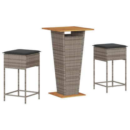 Set Bar da Giardino 3pz con Cuscini Grigio in Polyrattan