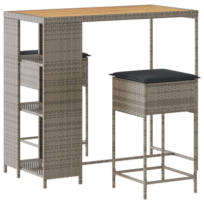 Set Bar da Giardino 3pz con Cuscini Grigio in Polyrattan