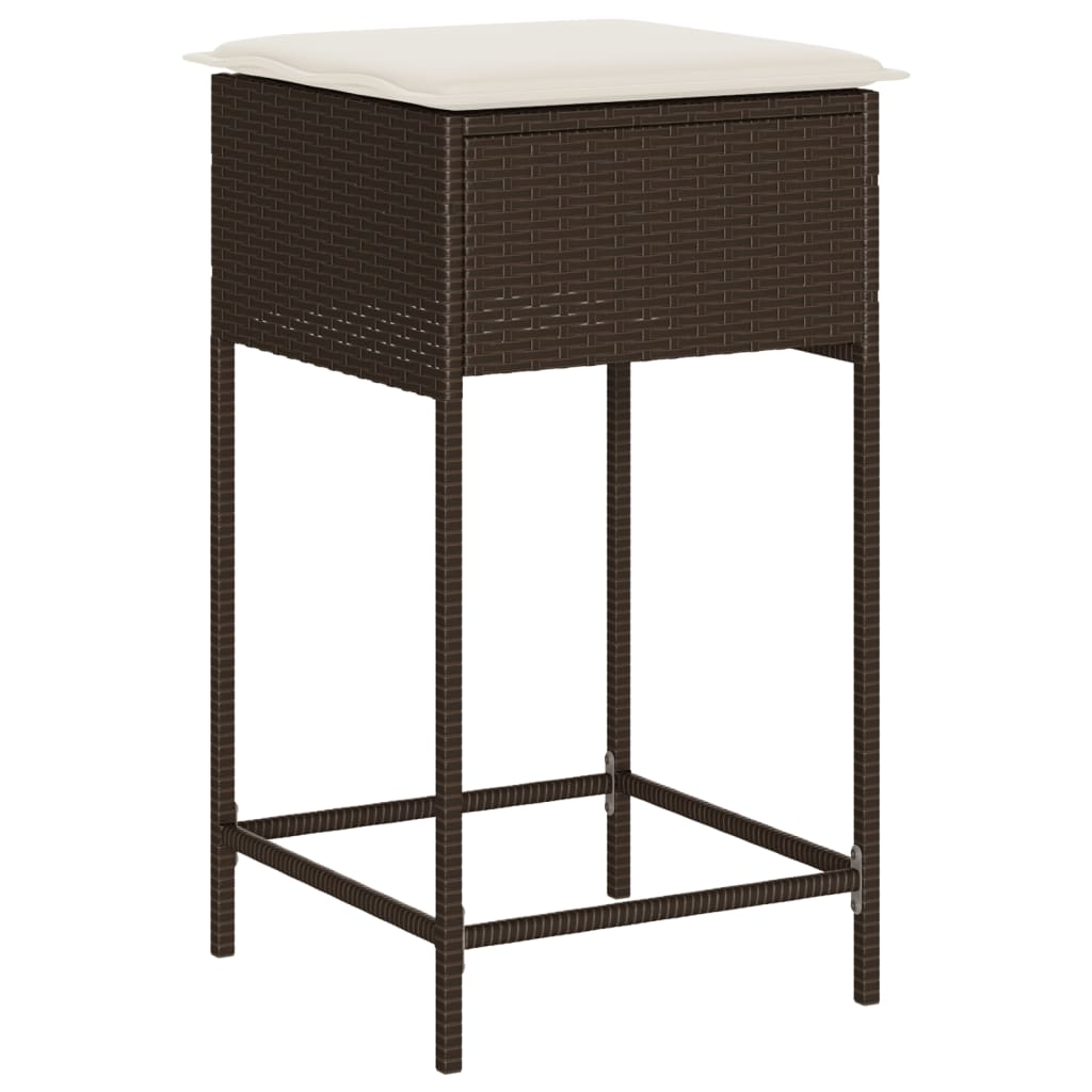 Set Bar da Giardino 7 pz con Cuscini in Polyrattan Marrone