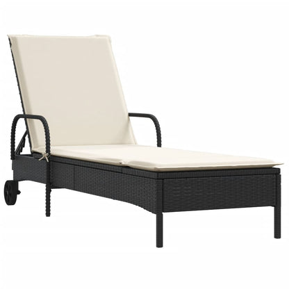 Lettini Prendisole con Cuscini 2 pz Neri in Polyrattan