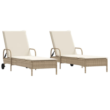 Lettini Prendisole 2 pz con Cuscini Beige in Polyrattan