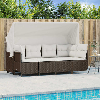 Set Divano da Giardino 5 pz con Cuscini Marrone in Polyrattan