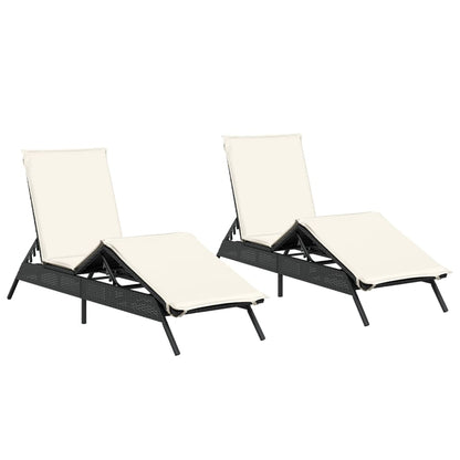 Lettini Prendisole con Cuscini 2 pz Neri in Polyrattan