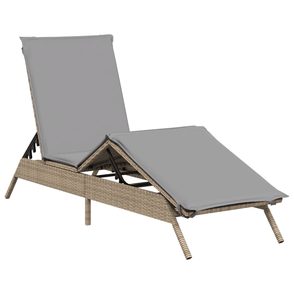 Lettini Prendisole 2 pz con Cuscini Beige in Polyrattan