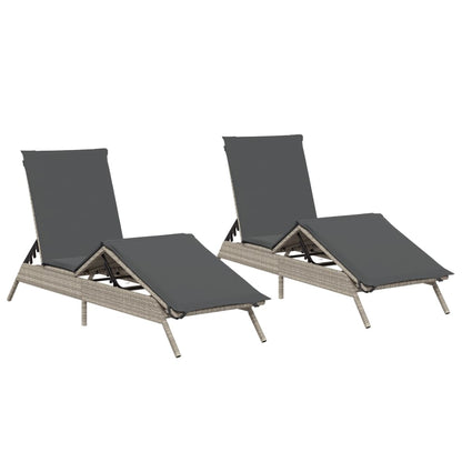 Lettino Prendisole 2 pz con Cuscini Grigio Chiaro in Polyrattan