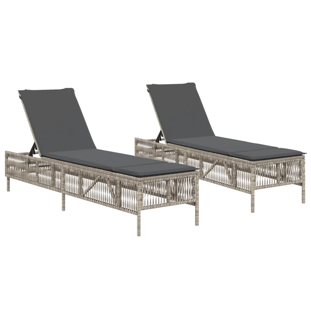 Lettino Prendisole 2 pz con Cuscini Grigio Chiaro in Polyrattan