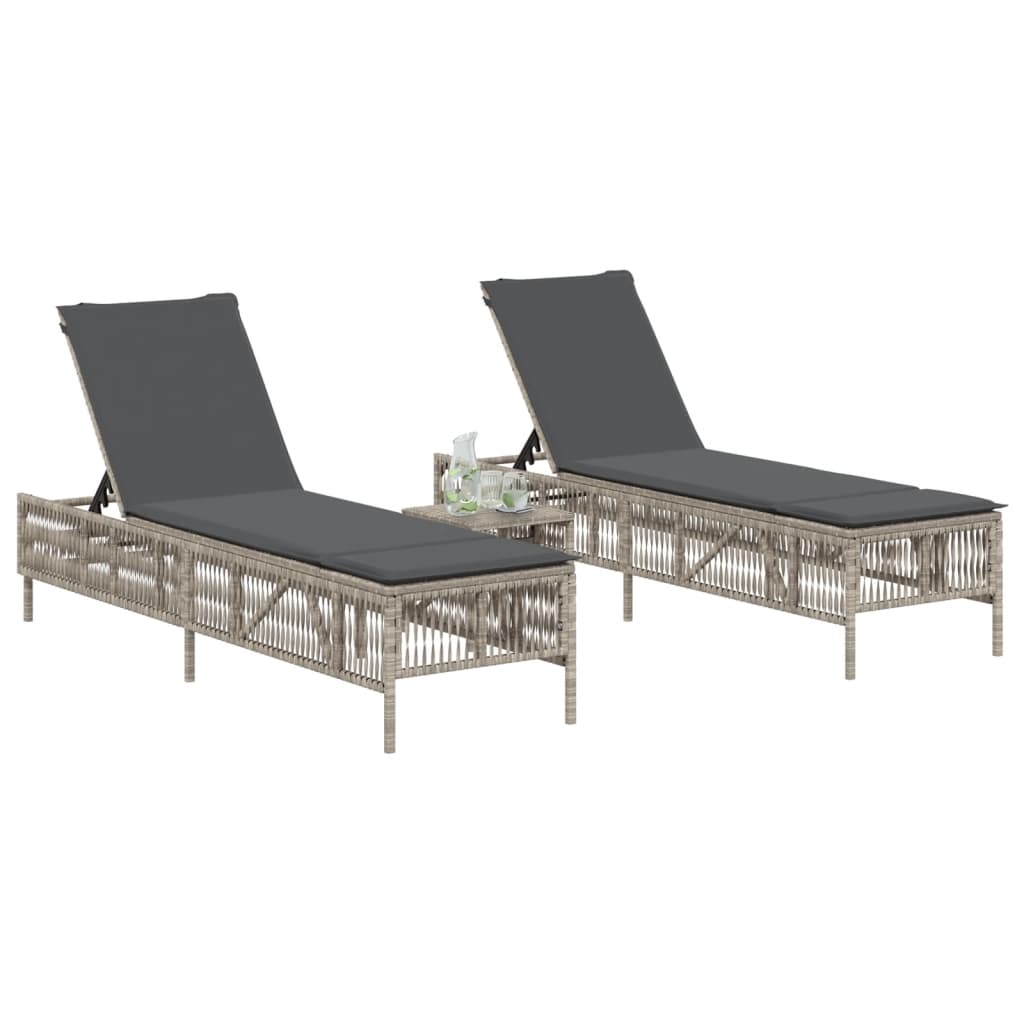 Lettino Prendisole 2 pz con Cuscini Grigio Chiaro in Polyrattan