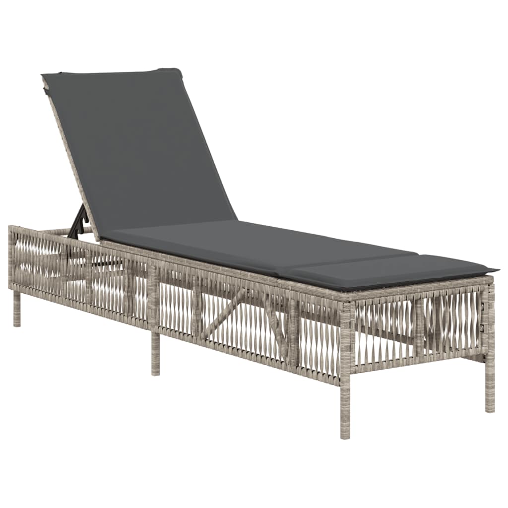 Lettino Prendisole 2 pz con Cuscini Grigio Chiaro in Polyrattan