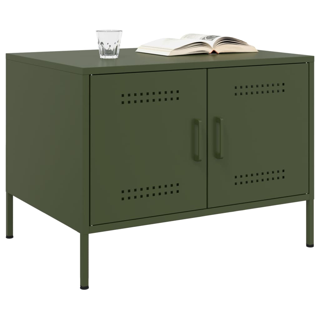 Tavolino da Salotto Verde Oliva 68x50x50,5 cm in Acciaio