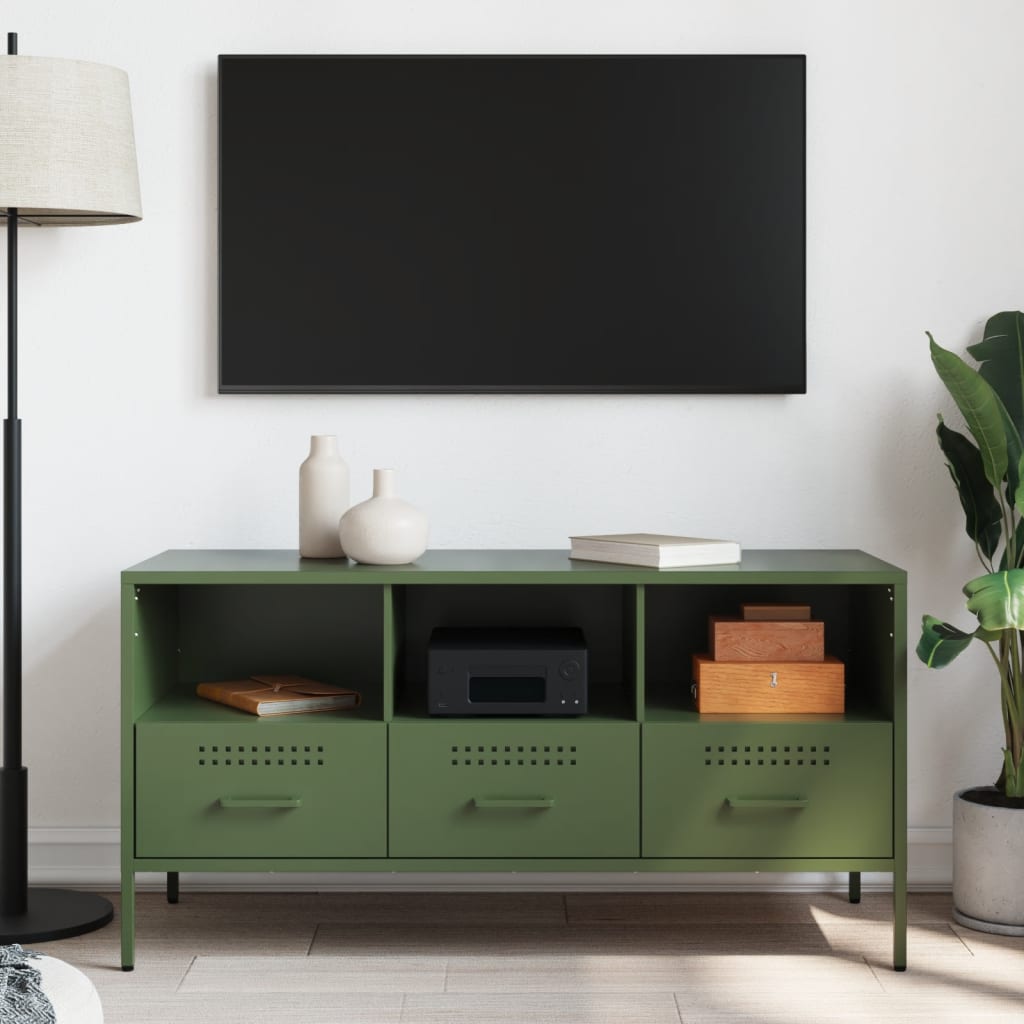 Mobile TV Verde Oliva 100,5x39x50,5 cm in Acciaio