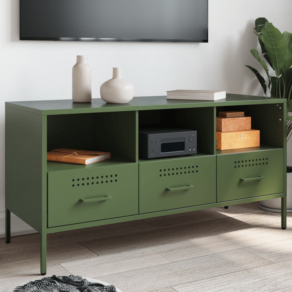 Mobile TV Verde Oliva 100,5x39x50,5 cm in Acciaio
