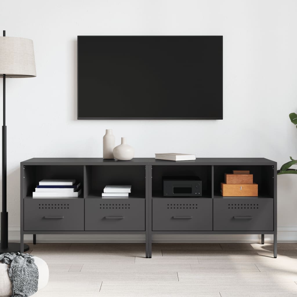 Mobili TV 2pz Neri 68x39x50,5 cm in Acciaio