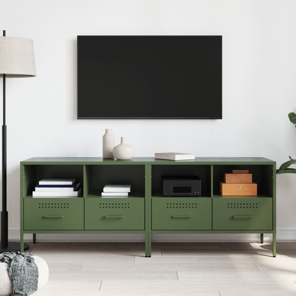 Mobili TV 2pz Verde Oliva 68x39x50,5 cm in Acciaio