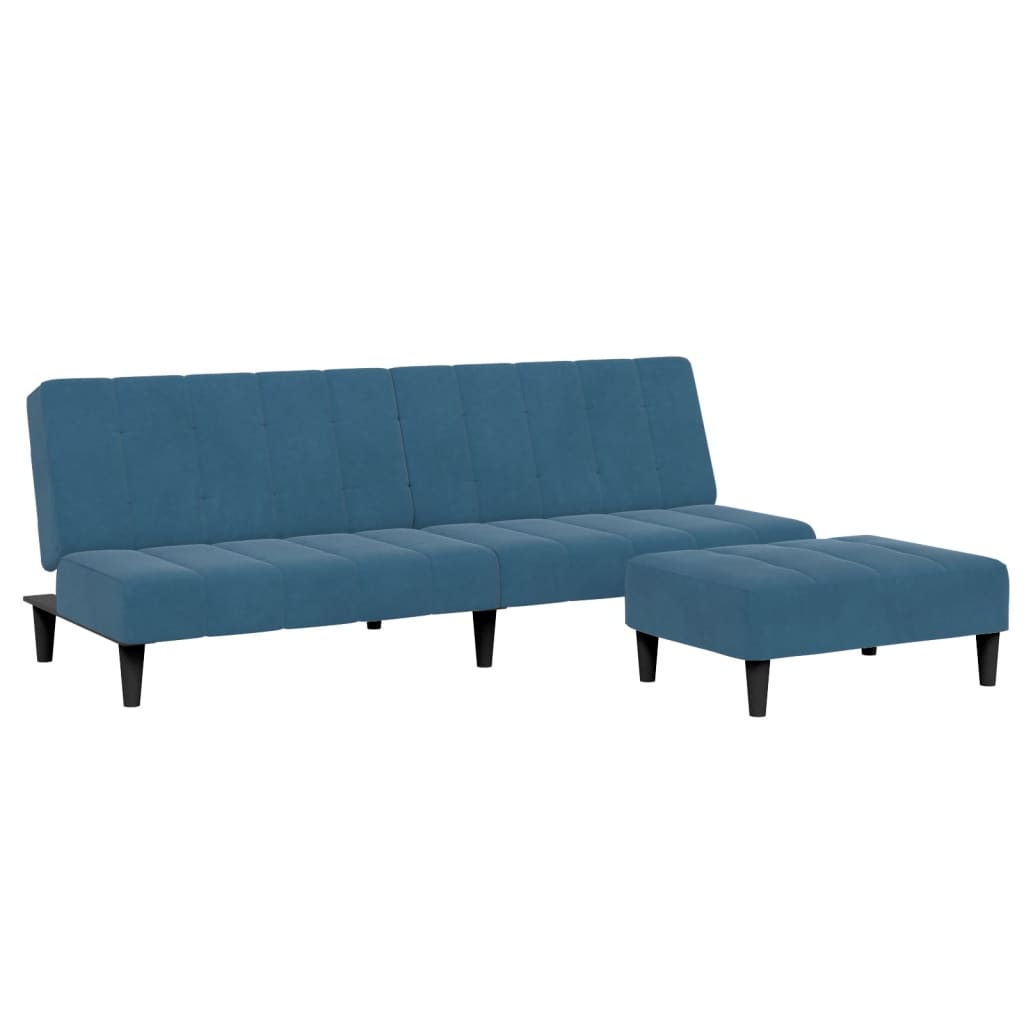 Divano Letto 2 Posti con Poggiapiedi Blu in Velluto
