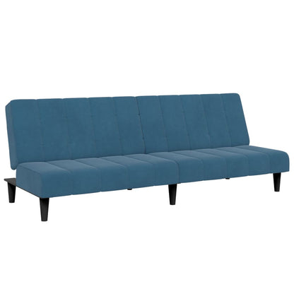 Divano Letto 2 Posti con Poggiapiedi Blu in Velluto
