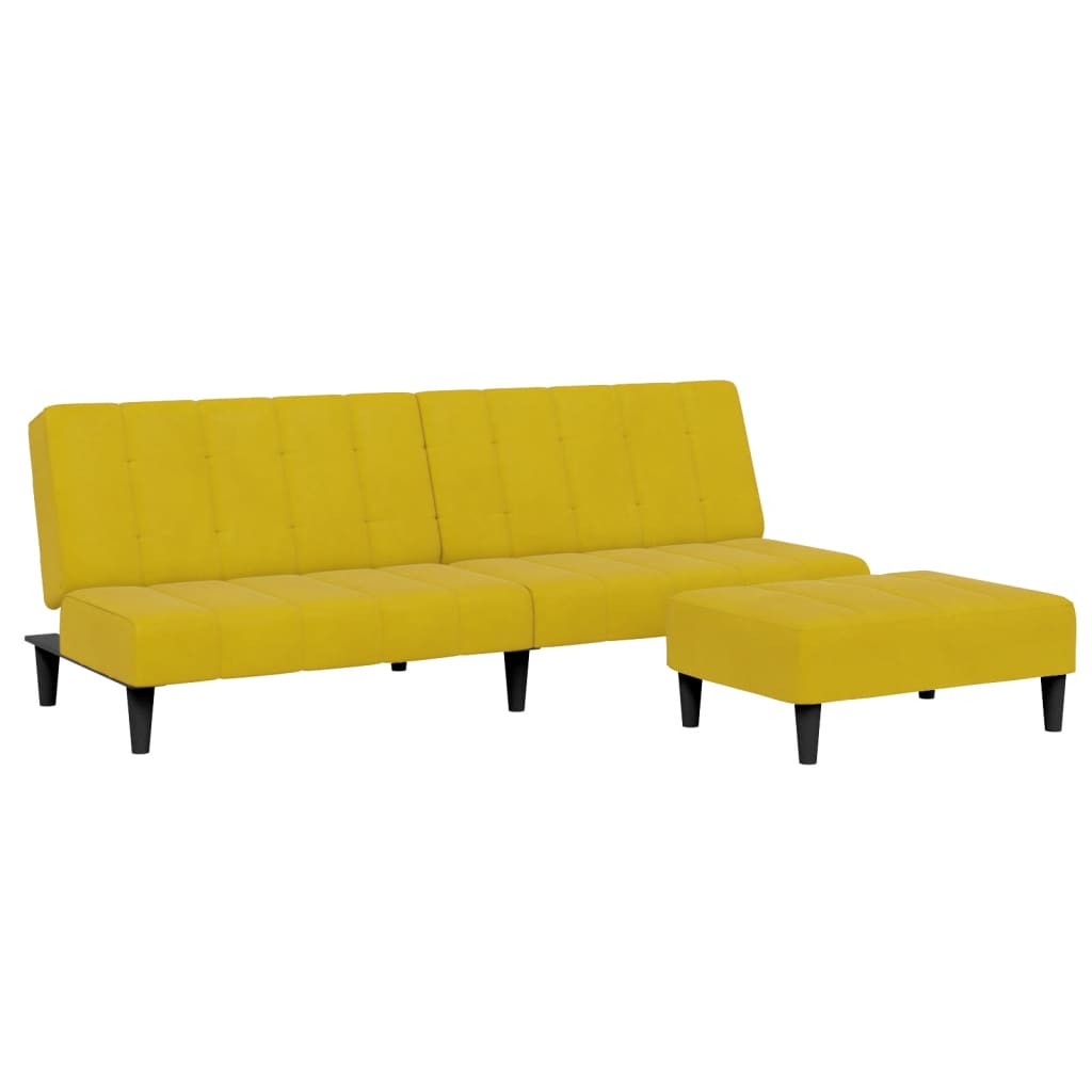 Divano Letto 2 Posti con Sgabello Giallo in Velluto