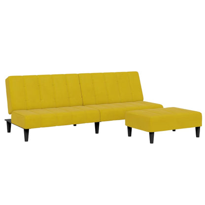 Divano Letto 2 Posti con Sgabello Giallo in Velluto