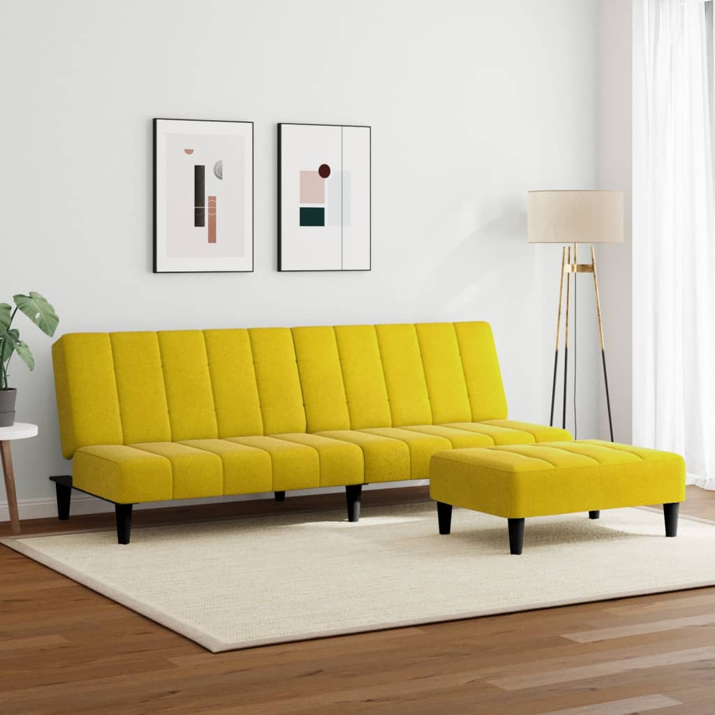 Divano Letto 2 Posti con Sgabello Giallo in Velluto