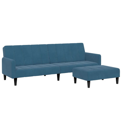 Divano Letto 2 Posti con Poggiapiedi Blu in Velluto