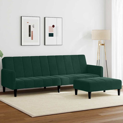 Divano Letto a 2 Posti con Poggiapiedi Verde Scuro in Velluto